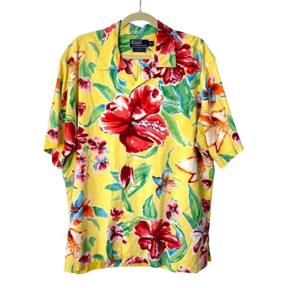Polo Ralph Lauren Other - Polo Ralph Lauren Caldwell Shirt Vintage Hawaiian Yellow Floral Silk Mens XL
